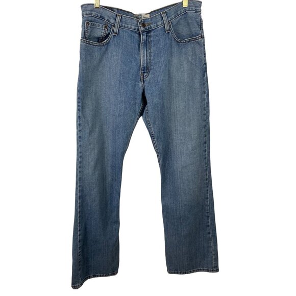 Levis Signature Bootcut Blue Denim Jeans Distressed Hem Mens Size 34X34 - Picture 1 of 13